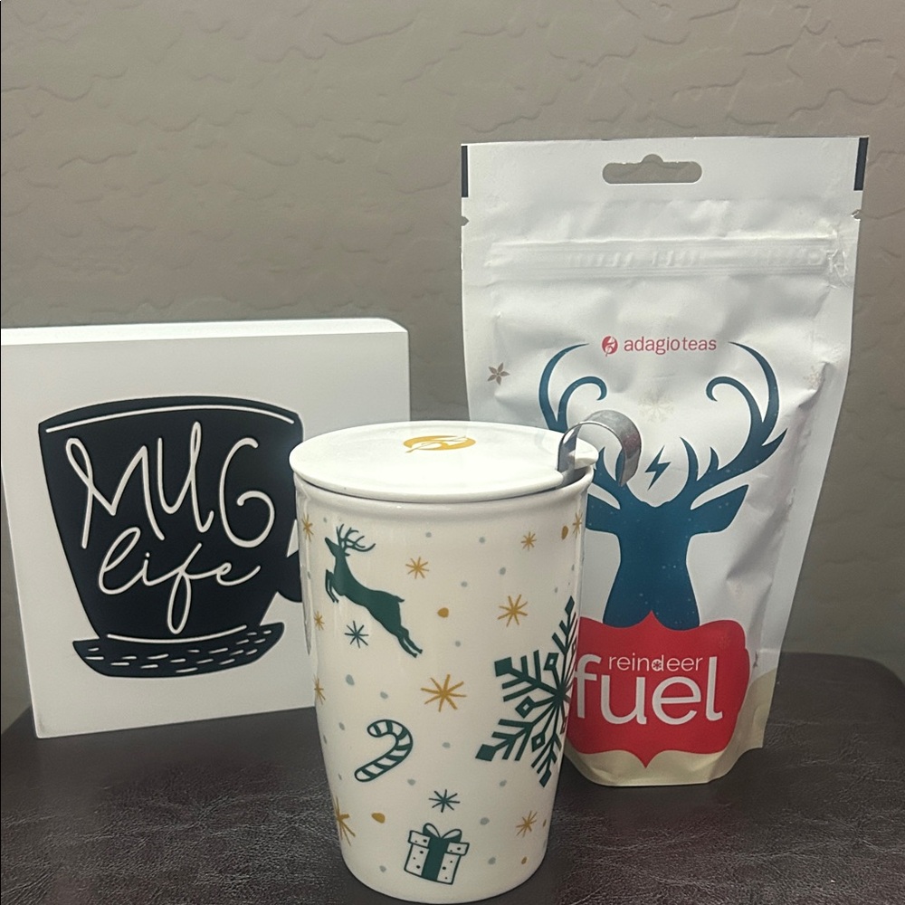 Brand new ceramic mug, with bag of tea & infuser